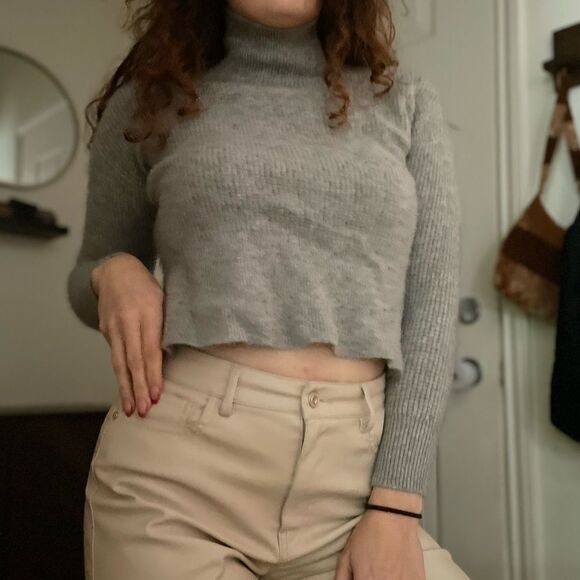 Everlane 100% Cashmere Waffle Square‎ Turtleneck Sweater Heather Gray Size S - Picture 1 of 5